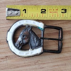 Vontage horse and horseshoe belt buckle